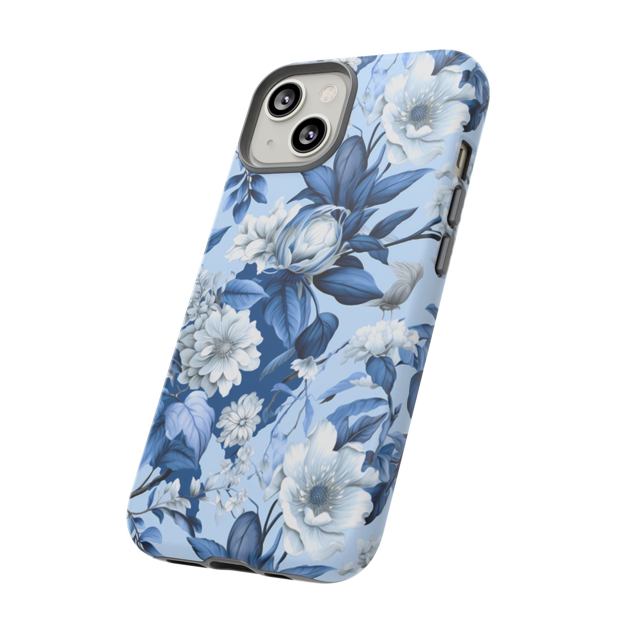 BLUESKYDEZIGN | Blue Floral Watercolor Phone Case – Indigo Rose Botanical Tough Cover for iPhone & Samsung