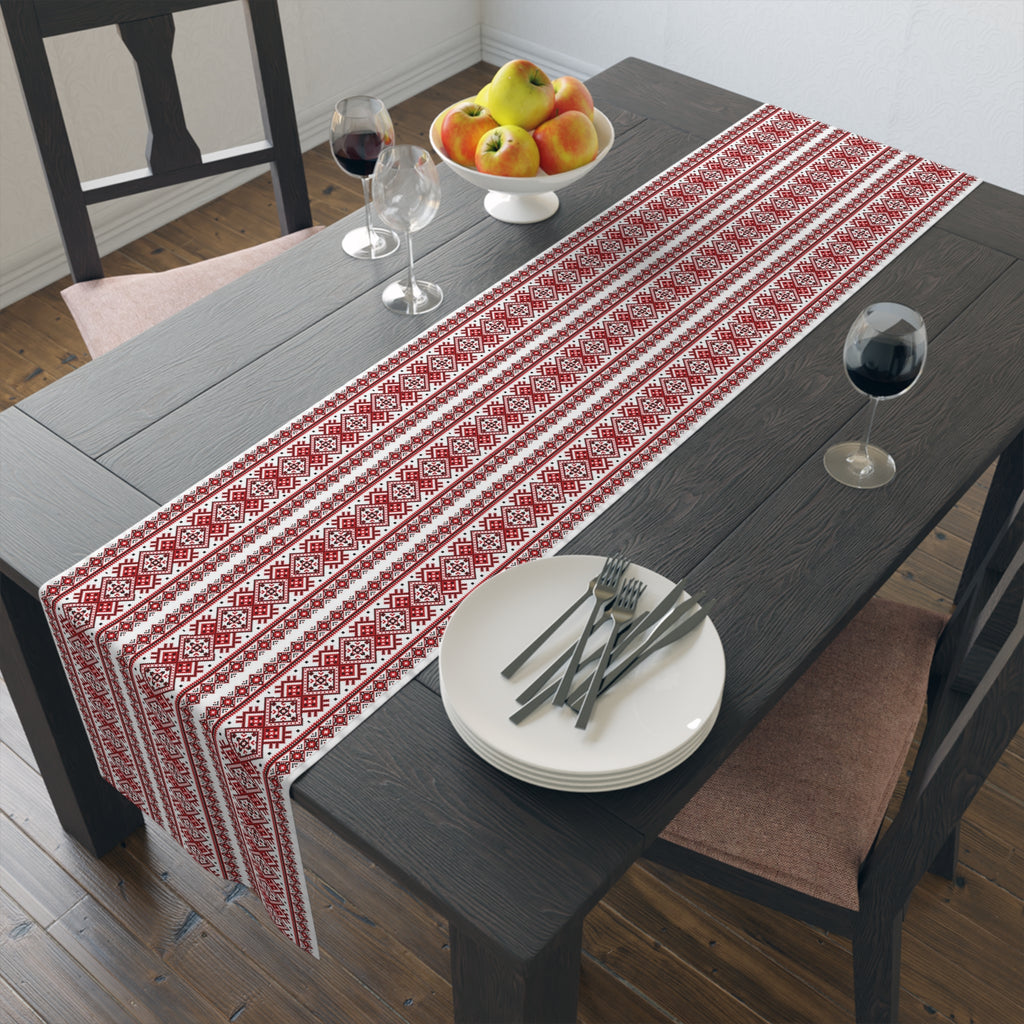 BLUESKYDEZIGN Ukrainian Red Black Table Runner - Heritage Folk Pattern