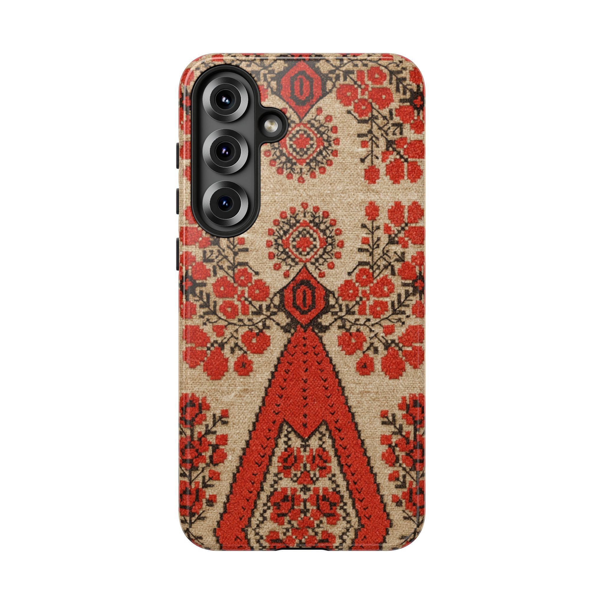 Ukrainian Embroidery Phone Case • Red Black Folk Pattern • Protective Cover with Traditional Berehynia Floral Motifs