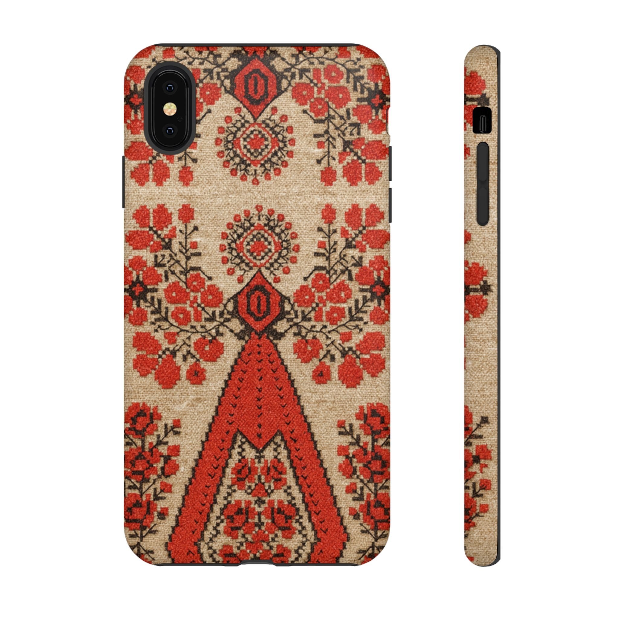 Ukrainian Embroidery Phone Case • Red Black Folk Pattern • Protective Cover with Traditional Berehynia Floral Motifs