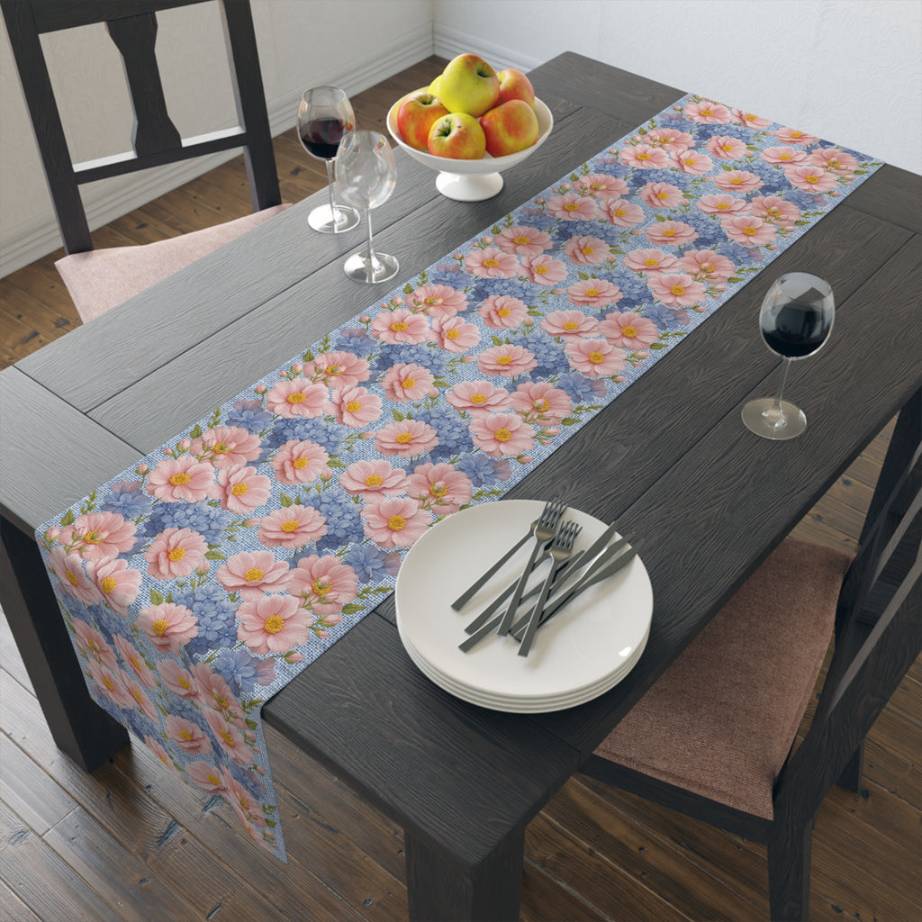 Blush Peony Floral Table Runner | Soft Provence Watercolor Cottagecore Decor