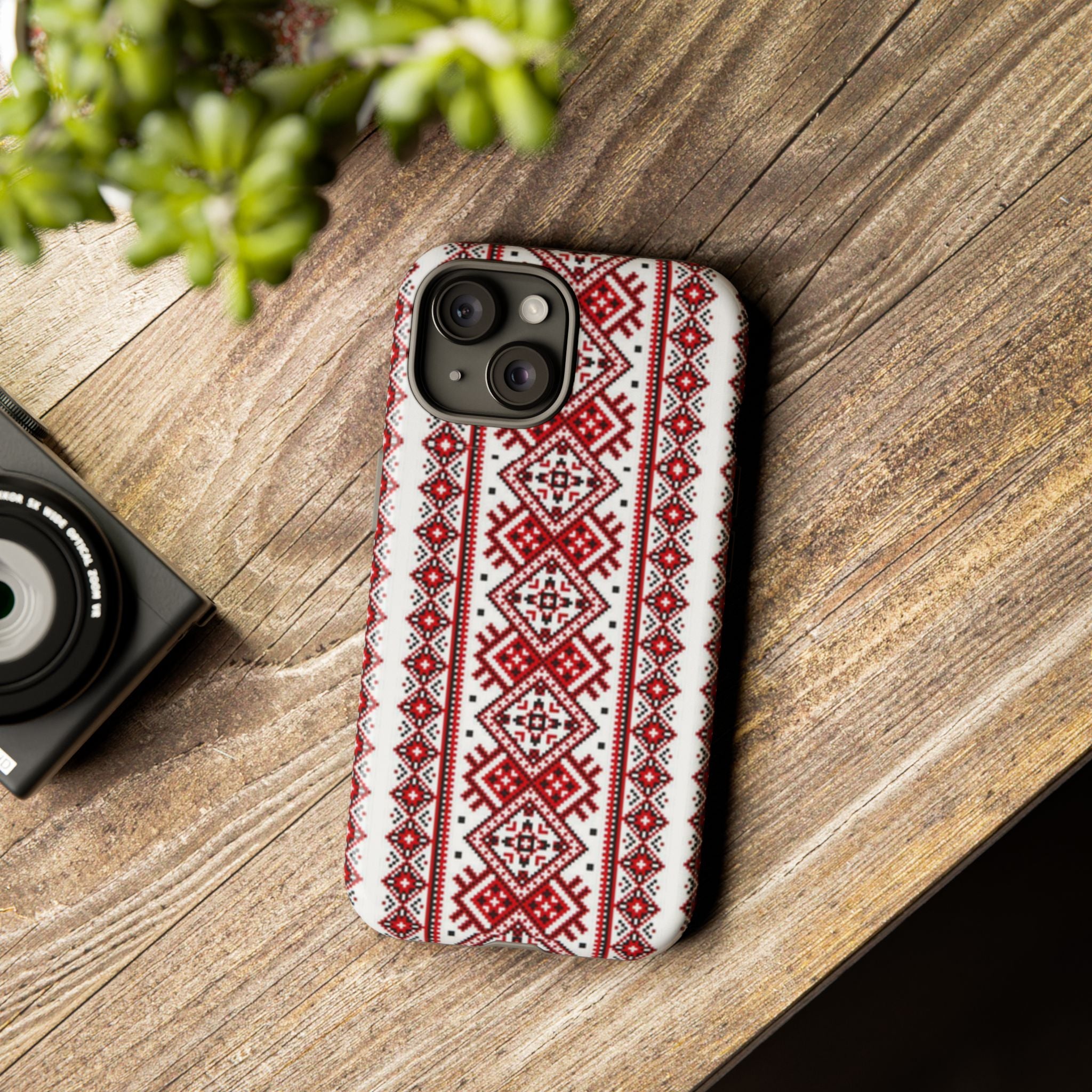 Ukrainian Embroidery iPhone Case  Red Black Traditional Pattern Protective Phone Cover, Gift idea