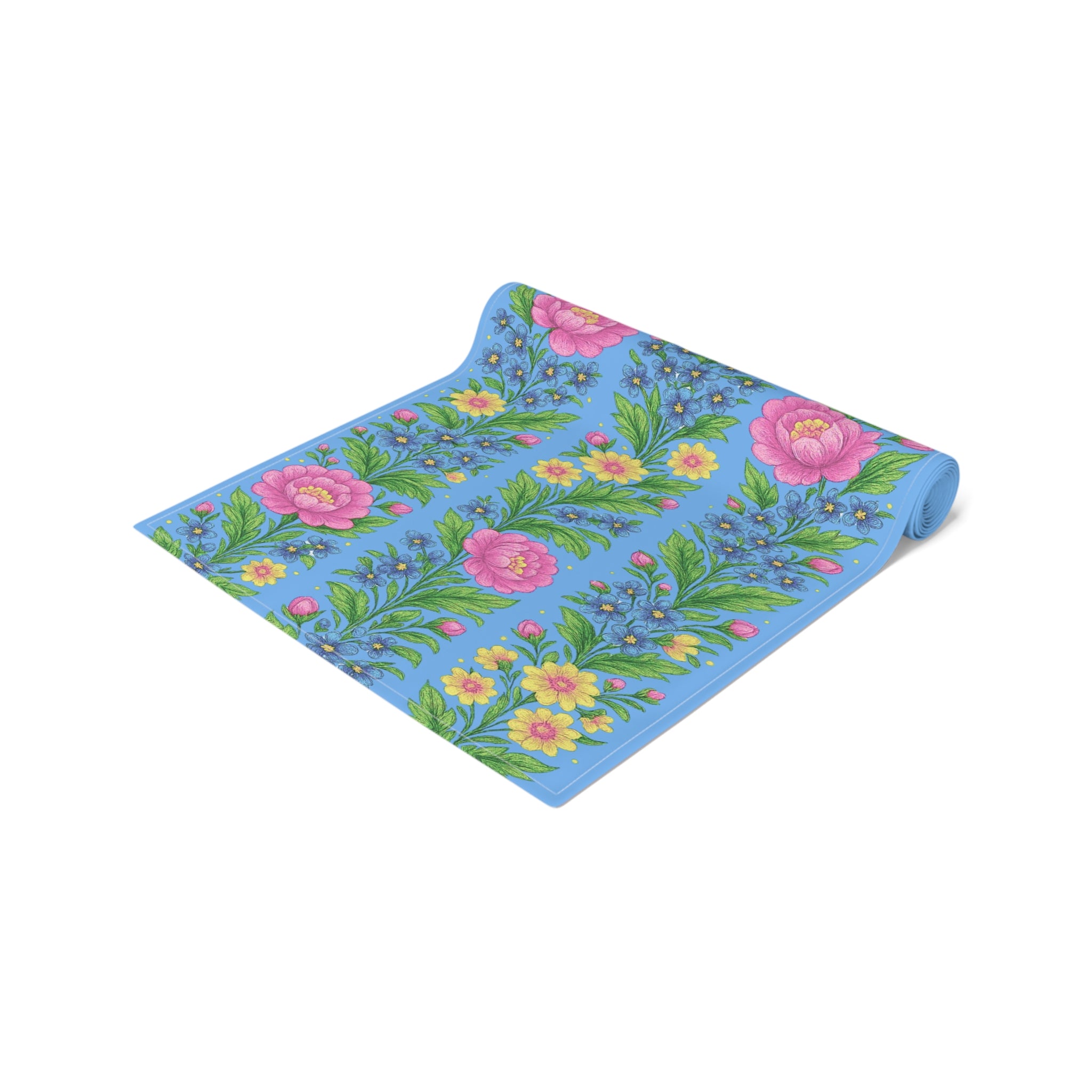Pastel Floral Table Runner – Soft Pink & Peach Blooms | Cotton or Polyester | BLUESKYDEZIGN