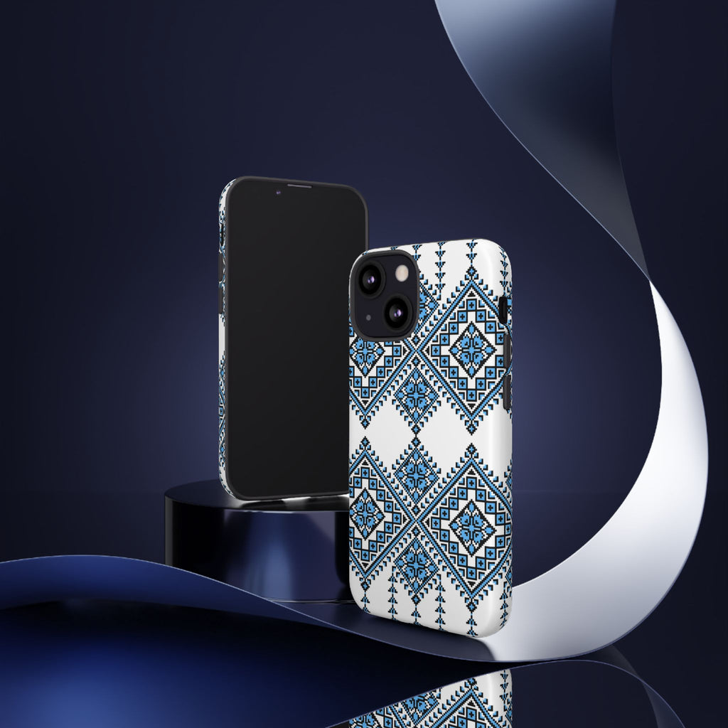 Blue Ukrainian traditional  Geometric Folk Pattern phone case, Tough Cases