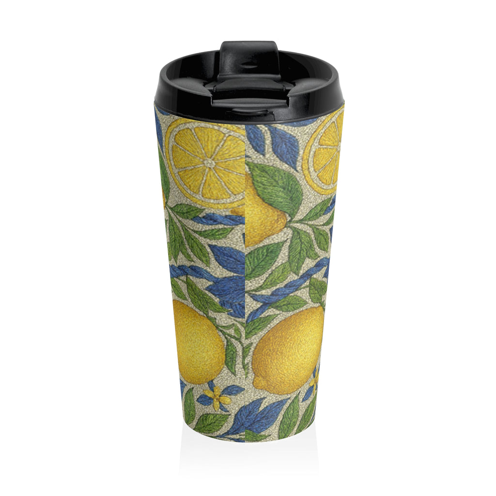 Citrus Riviera Lemon Blossom Travel Mug – 15oz All-Over Print Insulated Stainless Steel Tumbler