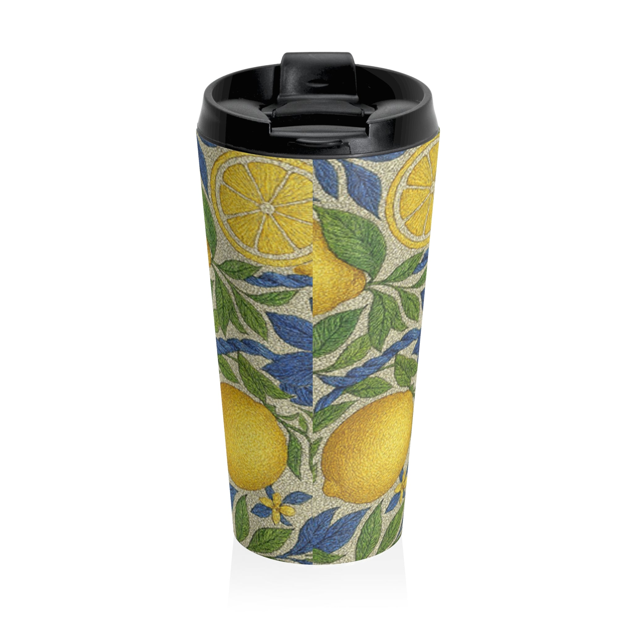Citrus Riviera Lemon Blossom Travel Mug – 15oz All-Over Print Insulated Stainless Steel Tumbler