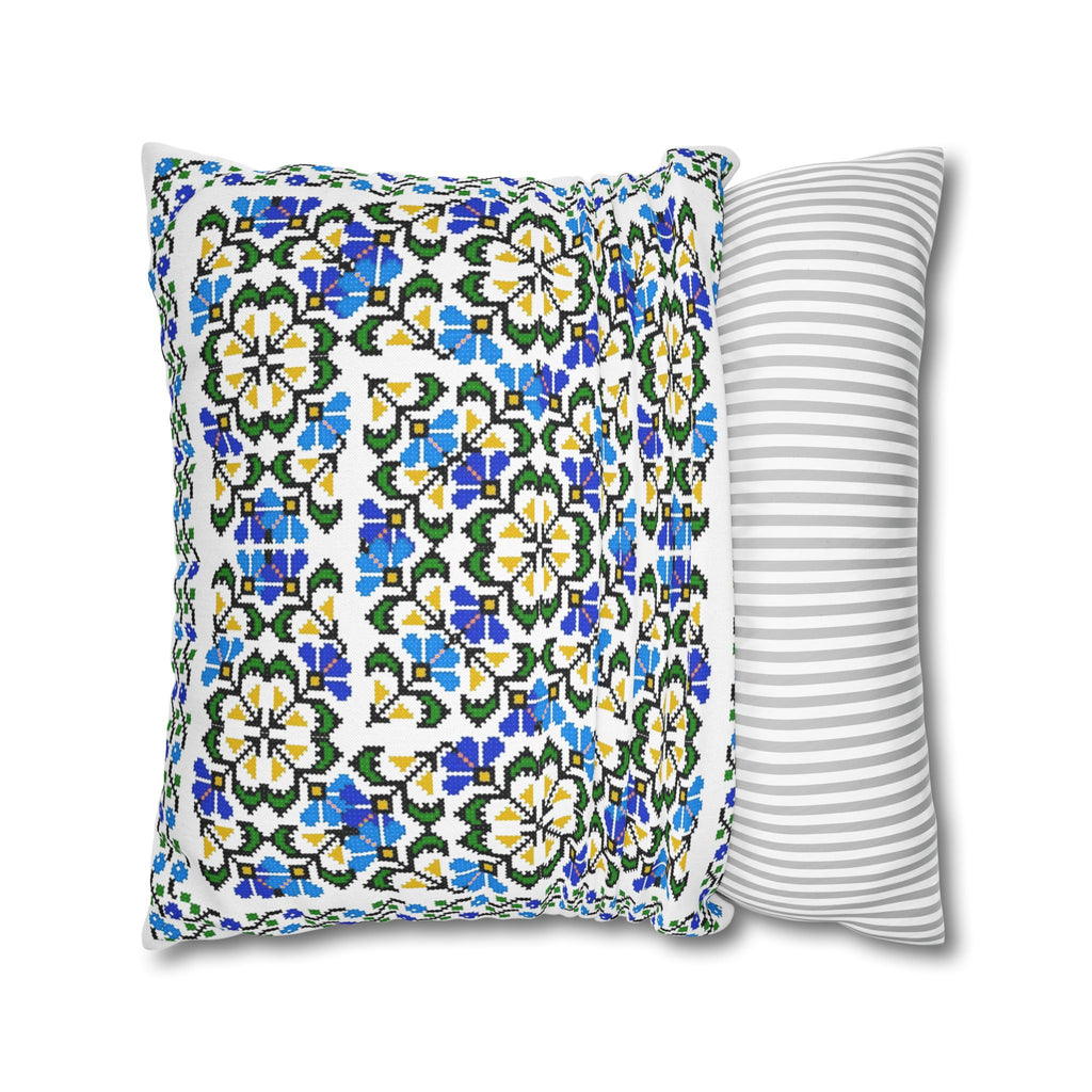 Ukrainian Blue Floral Pillowcase - Folk Tile Pattern, Slavic Heritage Home Decor, Cottagecore Accent Pillow Cover, Family Collection Gift