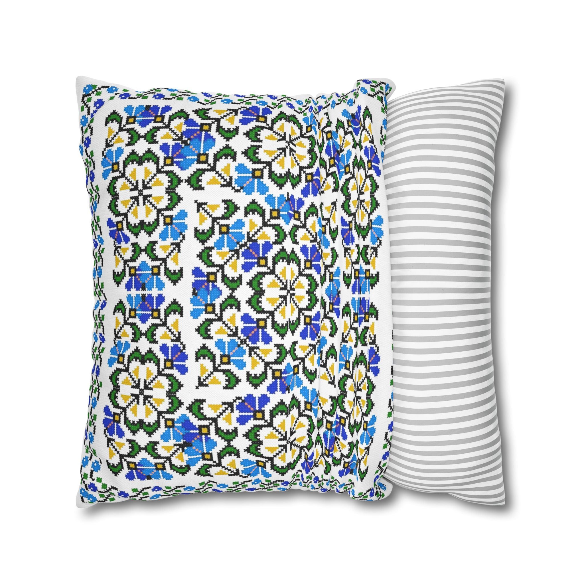 Ukrainian Blue Floral Pillowcase - Folk Tile Pattern, Slavic Heritage Home Decor, Cottagecore Accent Pillow Cover, Family Collection Gift