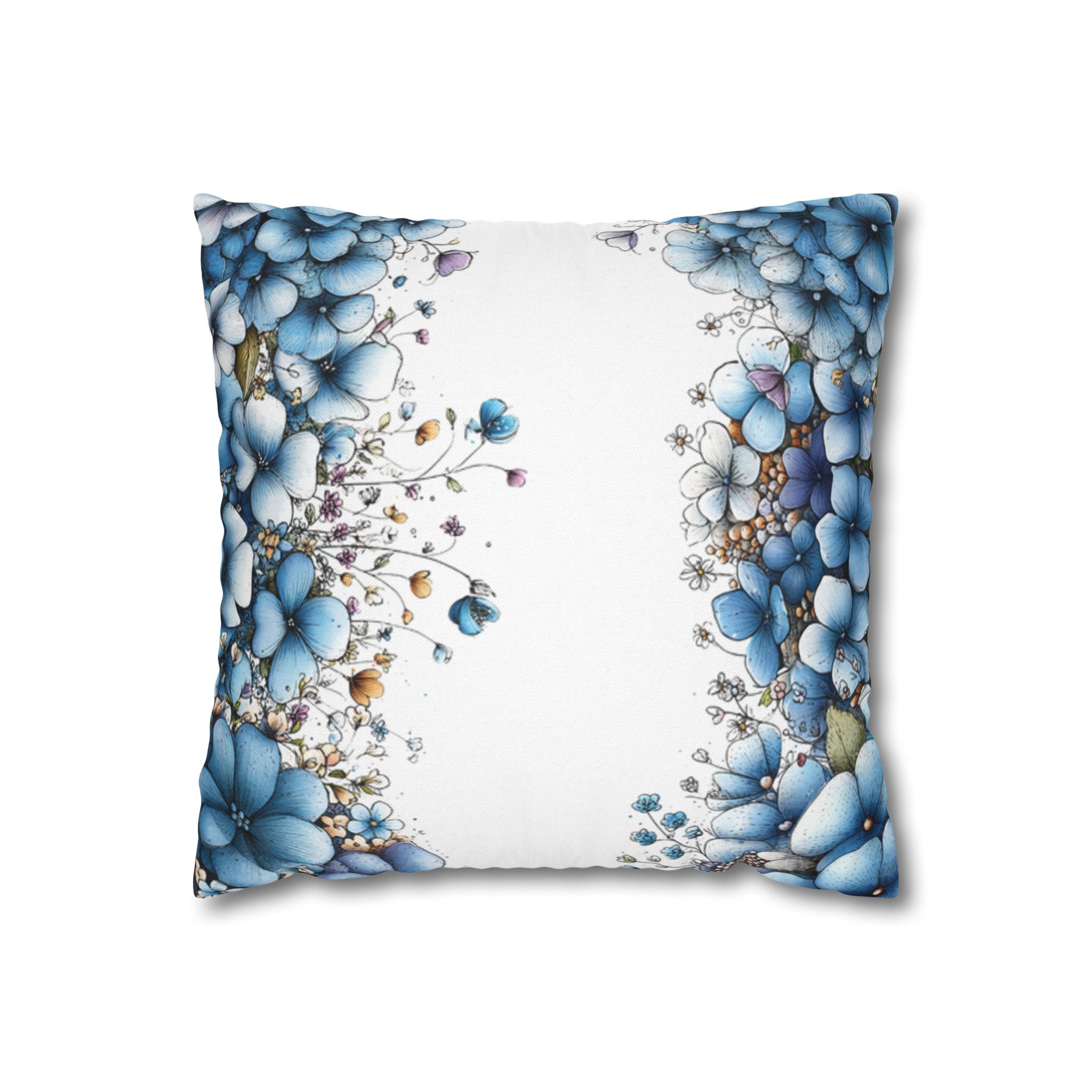Blue Floral Pillowcase 1piece, Polyester Cushion Cover, Elegant Blue and White Flower Throw Pillow Case, Spring Home Decor
