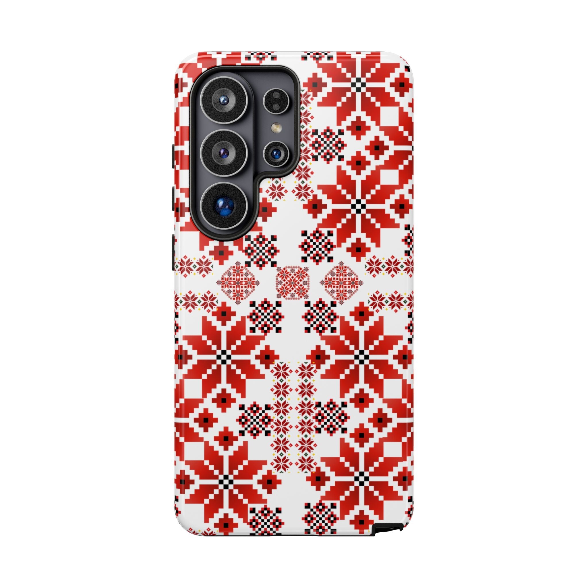 Ukrainian Embroidery Phone Case • Red Black Folk Pattern • Protective Slavic Geometric Cover for iPhone & Samsung