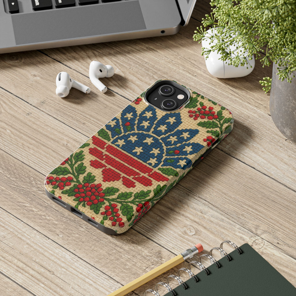 BLUESKYDEZIGN | America 250 Heritage Floral Phone Case | Vintage Patriotic Folk Art iPhone Cover | 1776-2026 Anniversary Gift