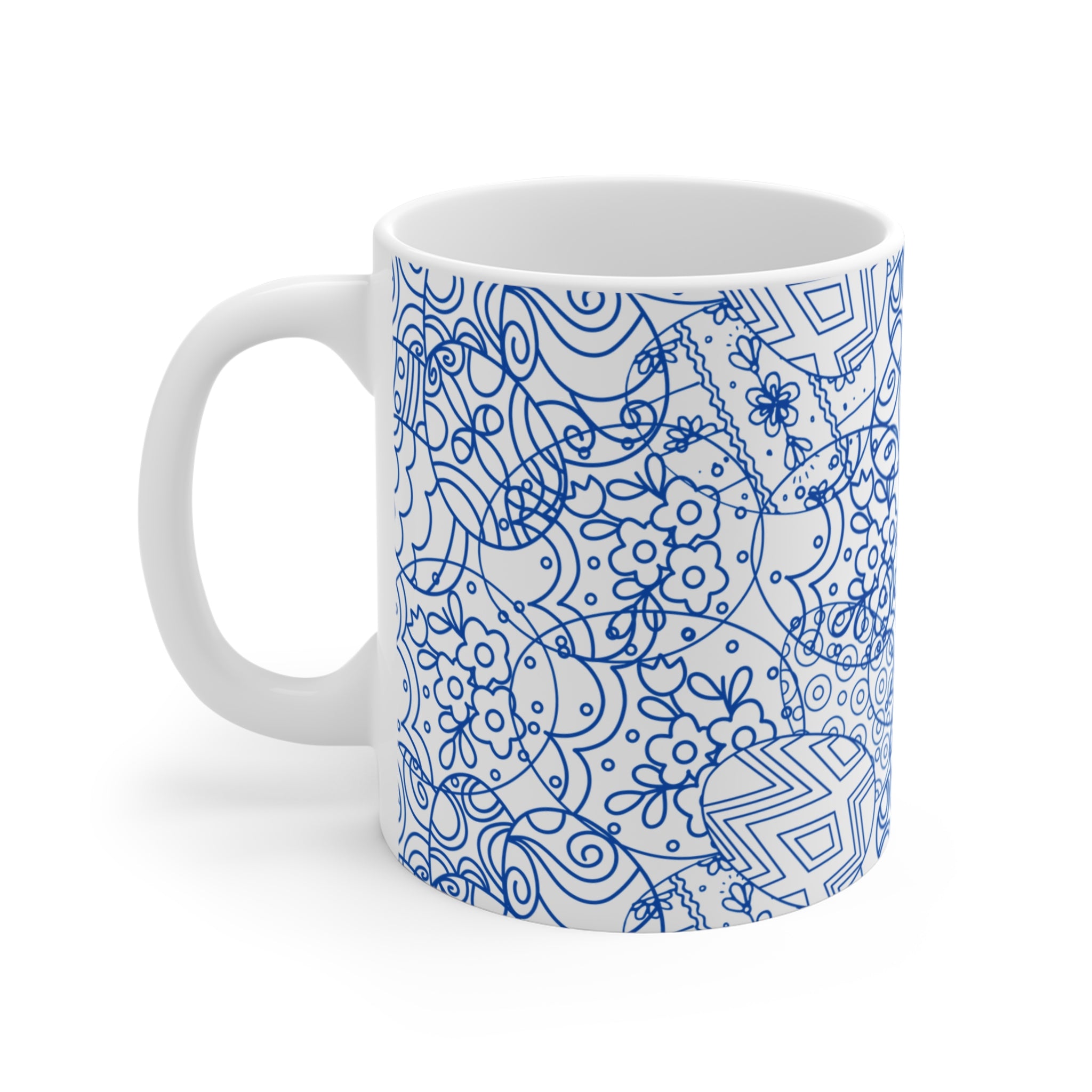 Mug  Toile de Jouy Blue Floral Ceramic Easter Eggs Cup Pattern Coffee Cup 11oz