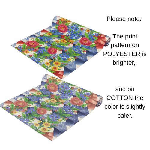 American Cozy Floral Table Runner - Patriotic Blue Geometric & Rose Bouquet Decor