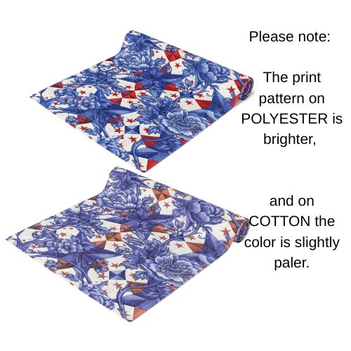 America 250th Anniversary Table Runner - Blue Toile-Inspired Floral & Patriotic Stars Patchwork Decor