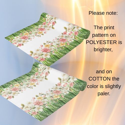 BLUESKYDEZIGN Spring Grass Floral Table Runner - Green Border Easter Decor