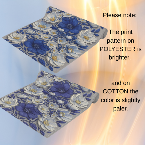 Denim Soul Floral Table Runner – Indigo & Navy Blooms | Cotton Twill or Polyester