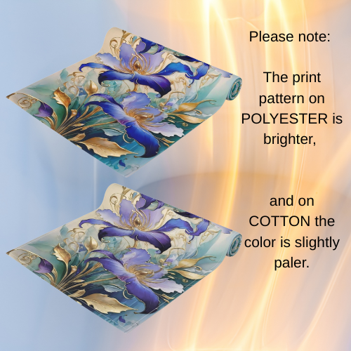 Purple Iris Floral Table Runner – Violet Gold Botanical Dining Decor, Cotton Twill or Polyester, 72" & 90"