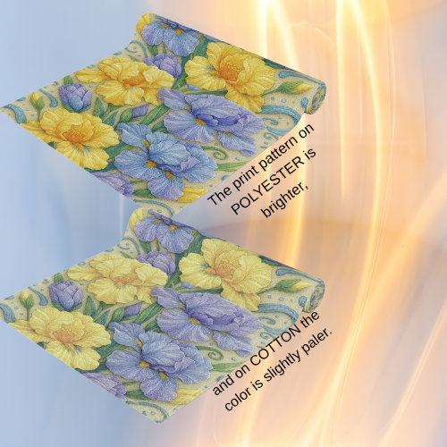 BLUESKYDEZIGN | Yellow and Lavender Iris Floral Table Runner | Spring Dining Decor | Modern Farmhouse | Cotton or Polyester Gift