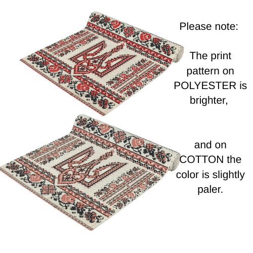 Ukrainian Tryzub Table Runner, Red Black Embroidery Pattern, Linen Style Folk Art Dining Room Decor