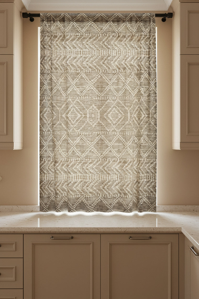 Sand & Stone Diamond Weave Sheer Curtain Panel | Farmhouse Heritage Light Filter
