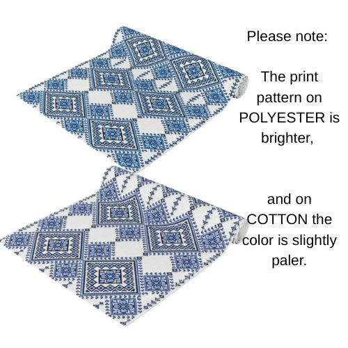 Blue Sky Folk Art Table Runner | Ukrainian Heritage Indigo Geometric Linen