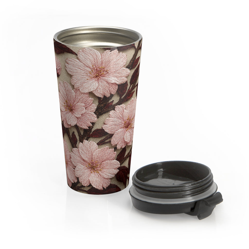 Sakura Noir Travel Mug — Pink Cherry Blossom Insulated Tumbler | 15oz Floral Stainless Steel Cup