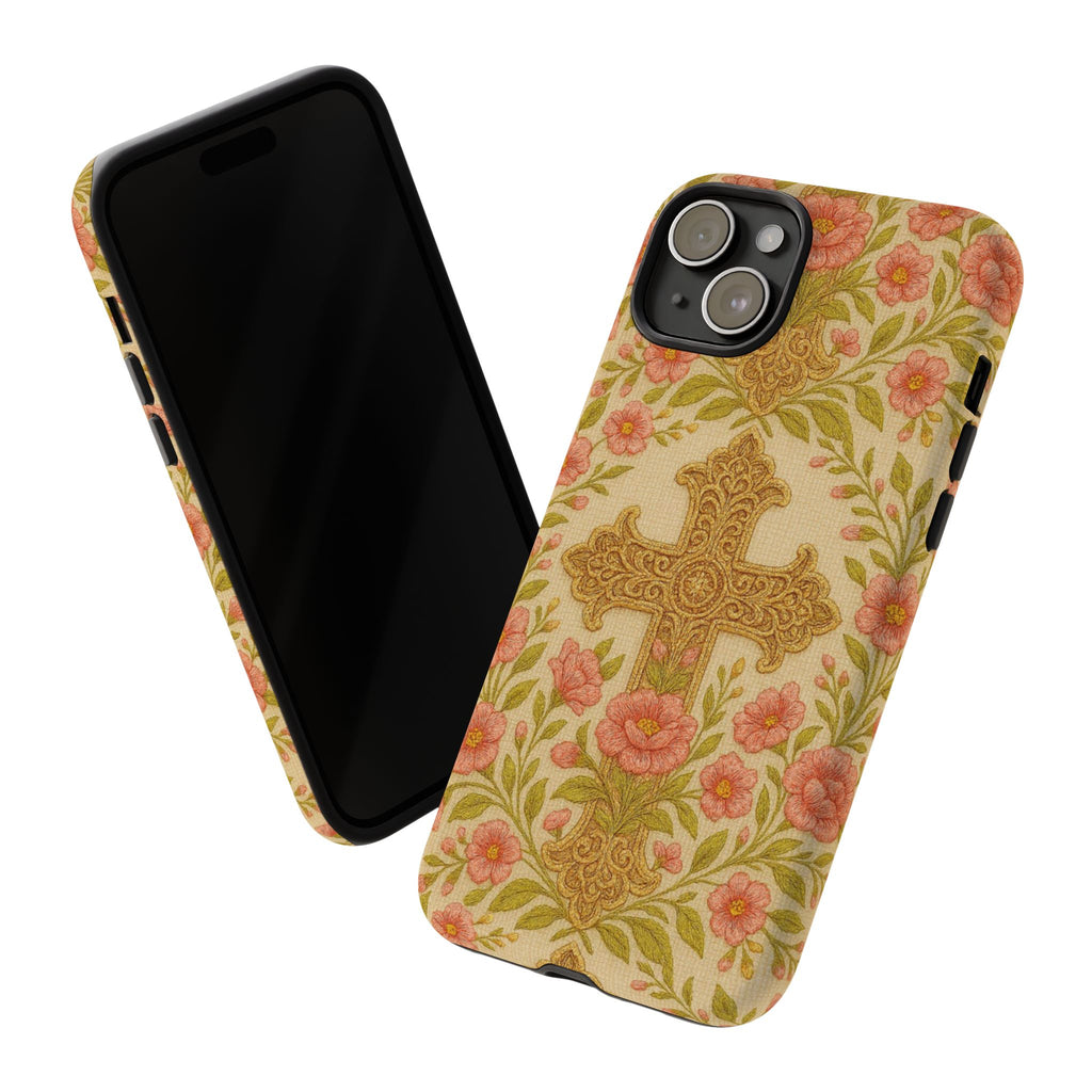 Blessed Home Floral Cross iPhone Case | Vintage Rose Christian Gift for Women | iPhone 15-17 Glossy & Matte