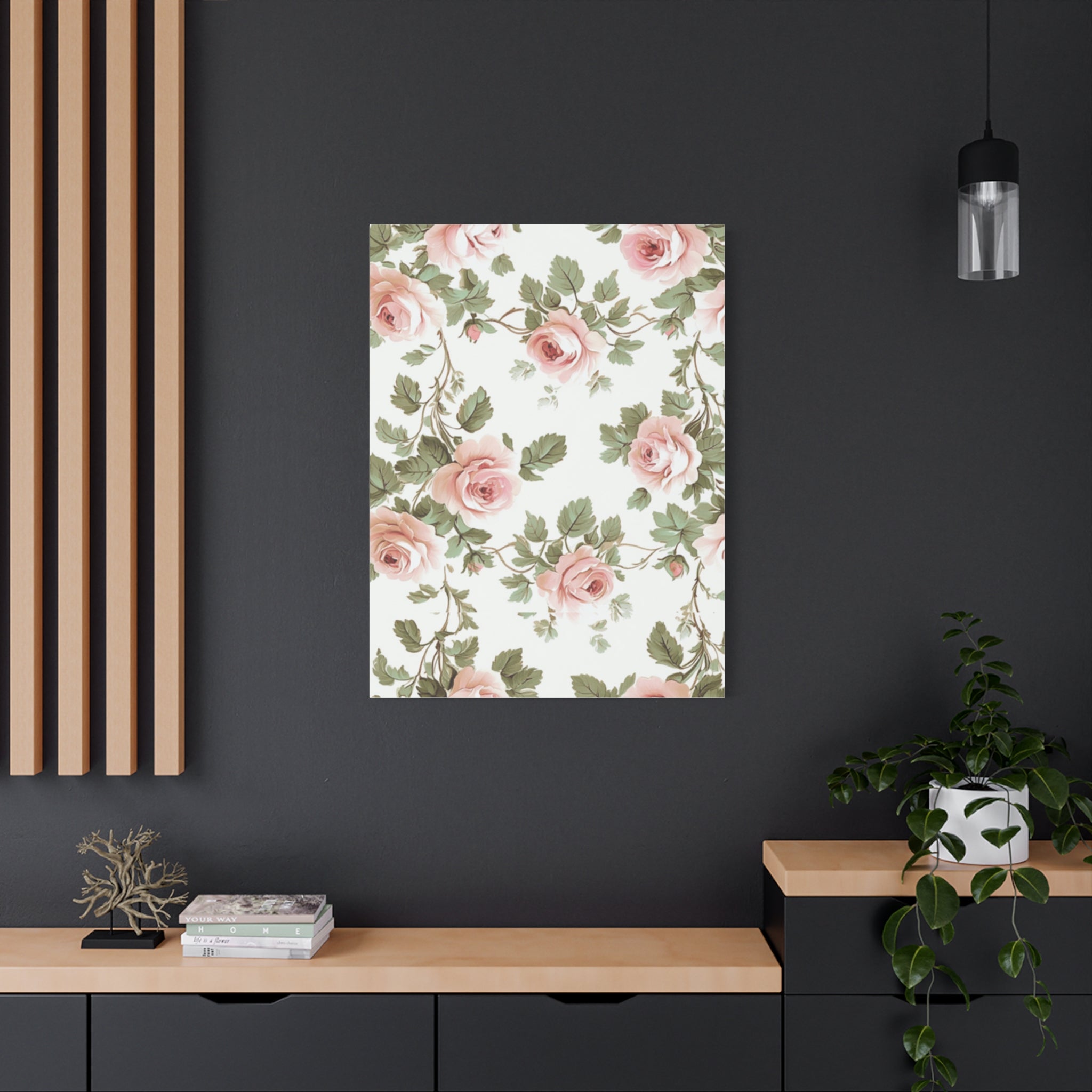 Vintage Pink Rose Matte Canvas Wall Art, Botanical Floral Print, Romantic Cottagecore Home Decor, Stretched 1.25" Canvas