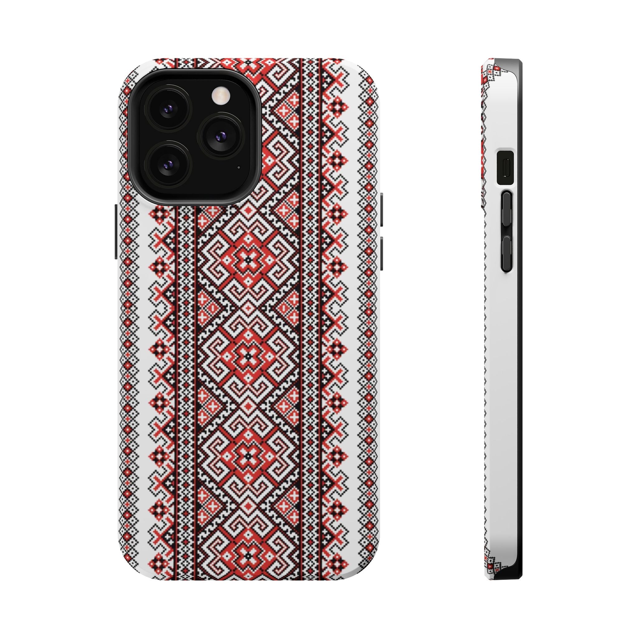 Traditional Ukrainian Red-Black Pattern Phone Case | Magnetic Impact-Resistant Case