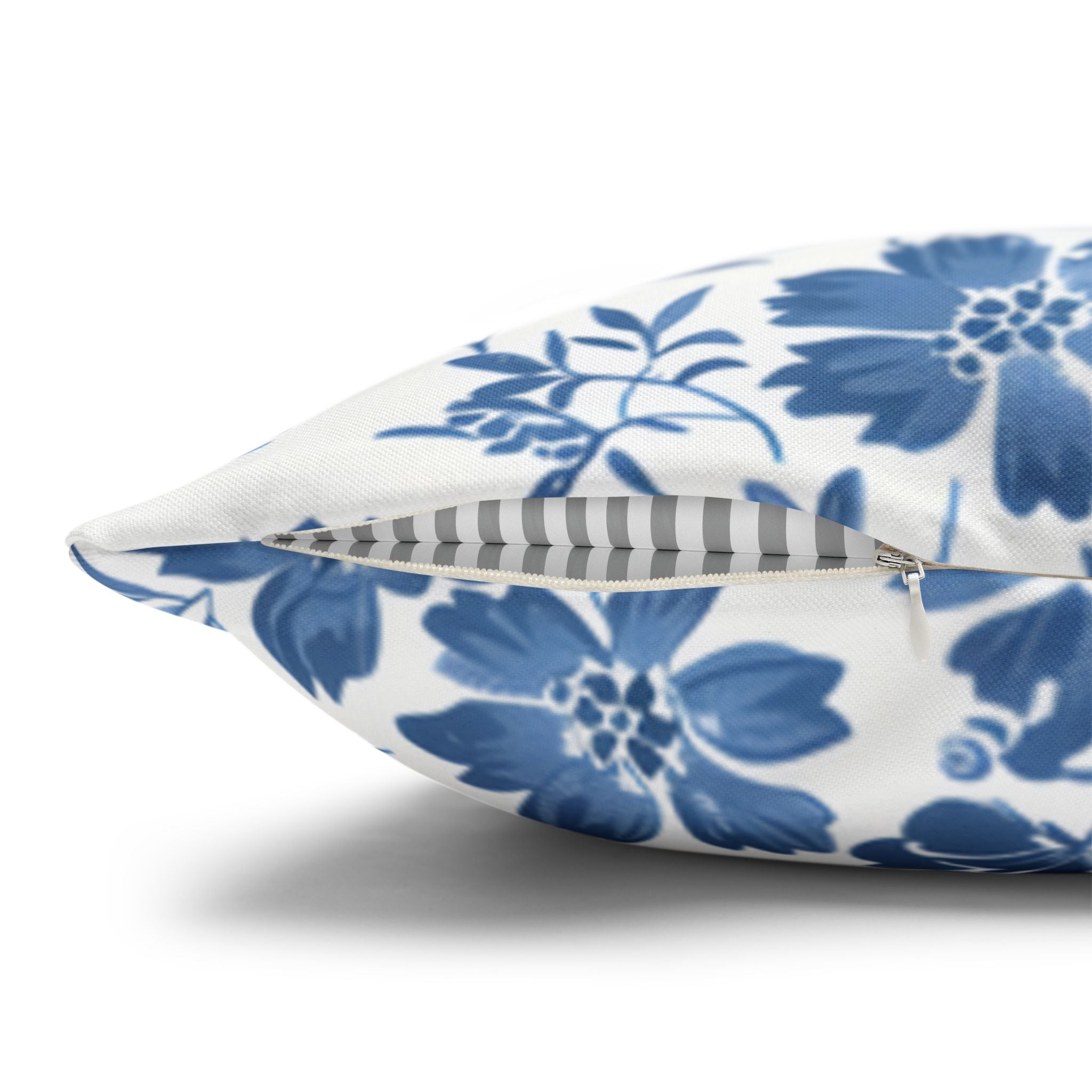Light Blue Floral Pillowcase Spun Polyester Square Pillowcase | Blue Flower Pillow Cover
