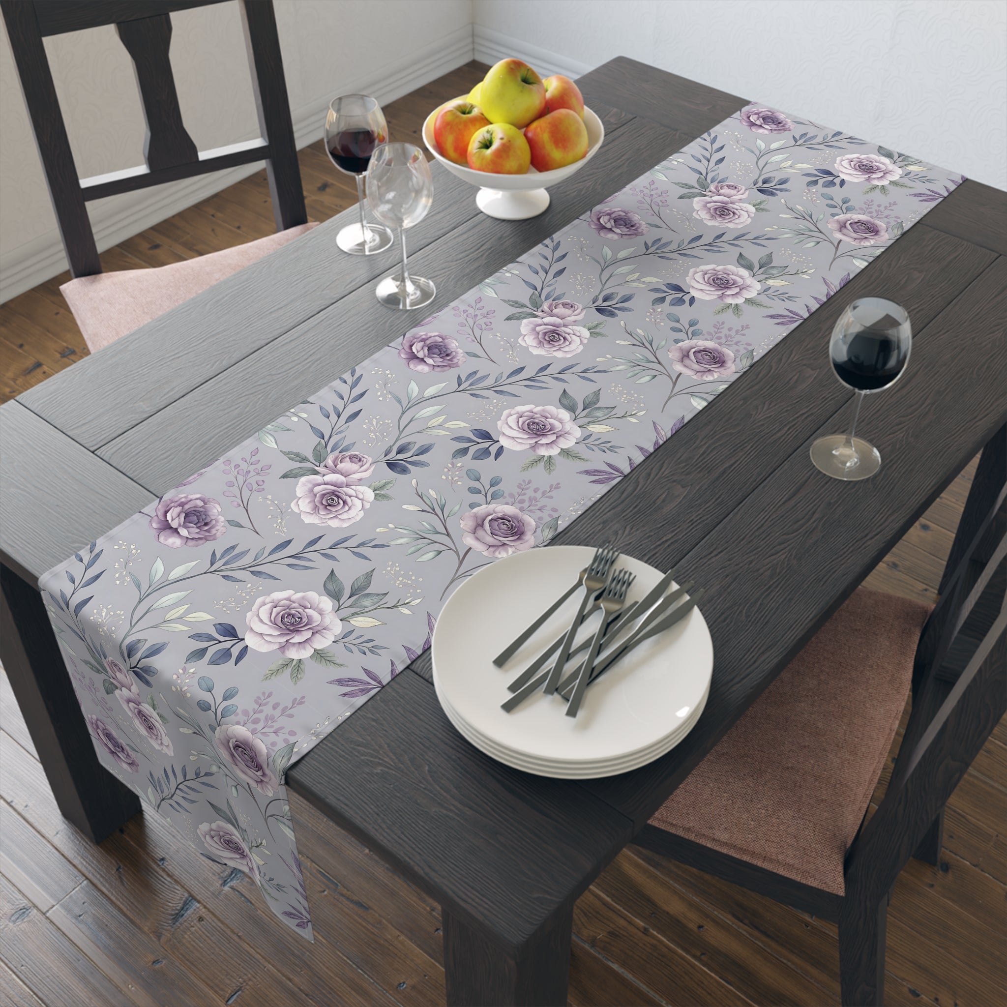 BLUESKYDEZIGN Purple Rose Floral Table Runner - Elegant Spring Wedding Decor