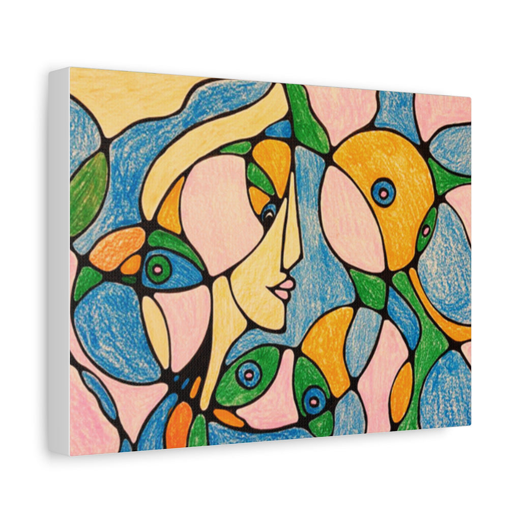 Abstract Colorful Faces Canvas Art, Vibrant Modern Wall Decor, Surreal Cubist Style Matte Print, Stretched 1.25" Ready to Hang