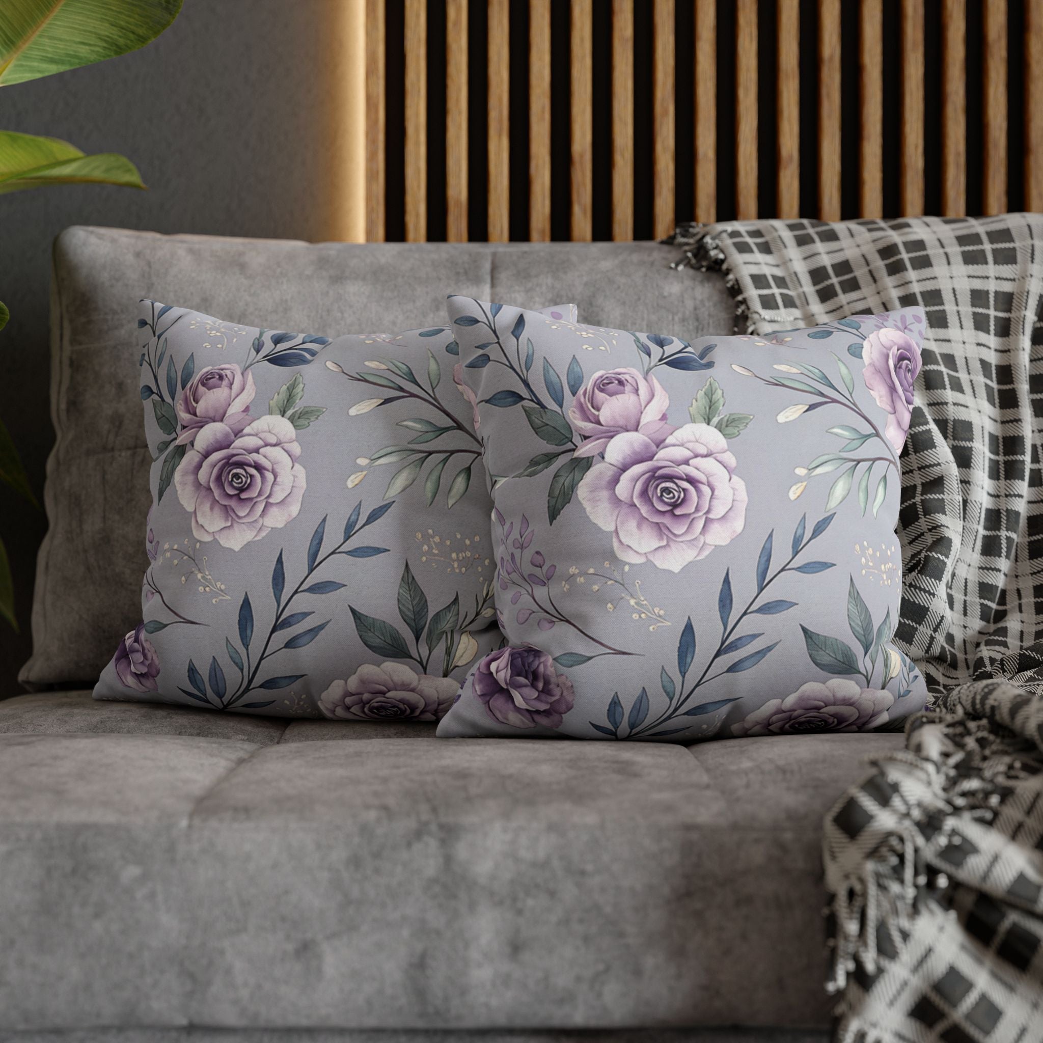 BLUESKYDEZIGN Purple Rose Floral Pillow Cover - Elegant Cottage Core Decor