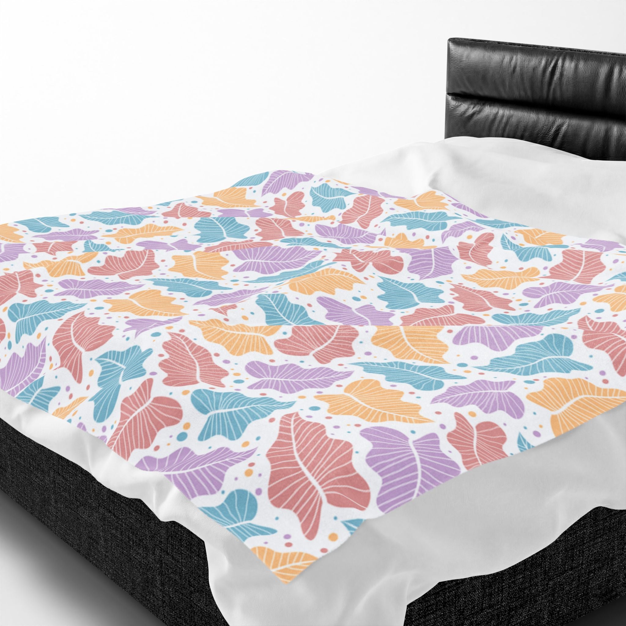 Pastel Leaf Pattern Velveteen Plush Blanket,Colorful Botanical Throw,Gift for parents,Lap Blanket,decor bedroom, housewarming,cottage core