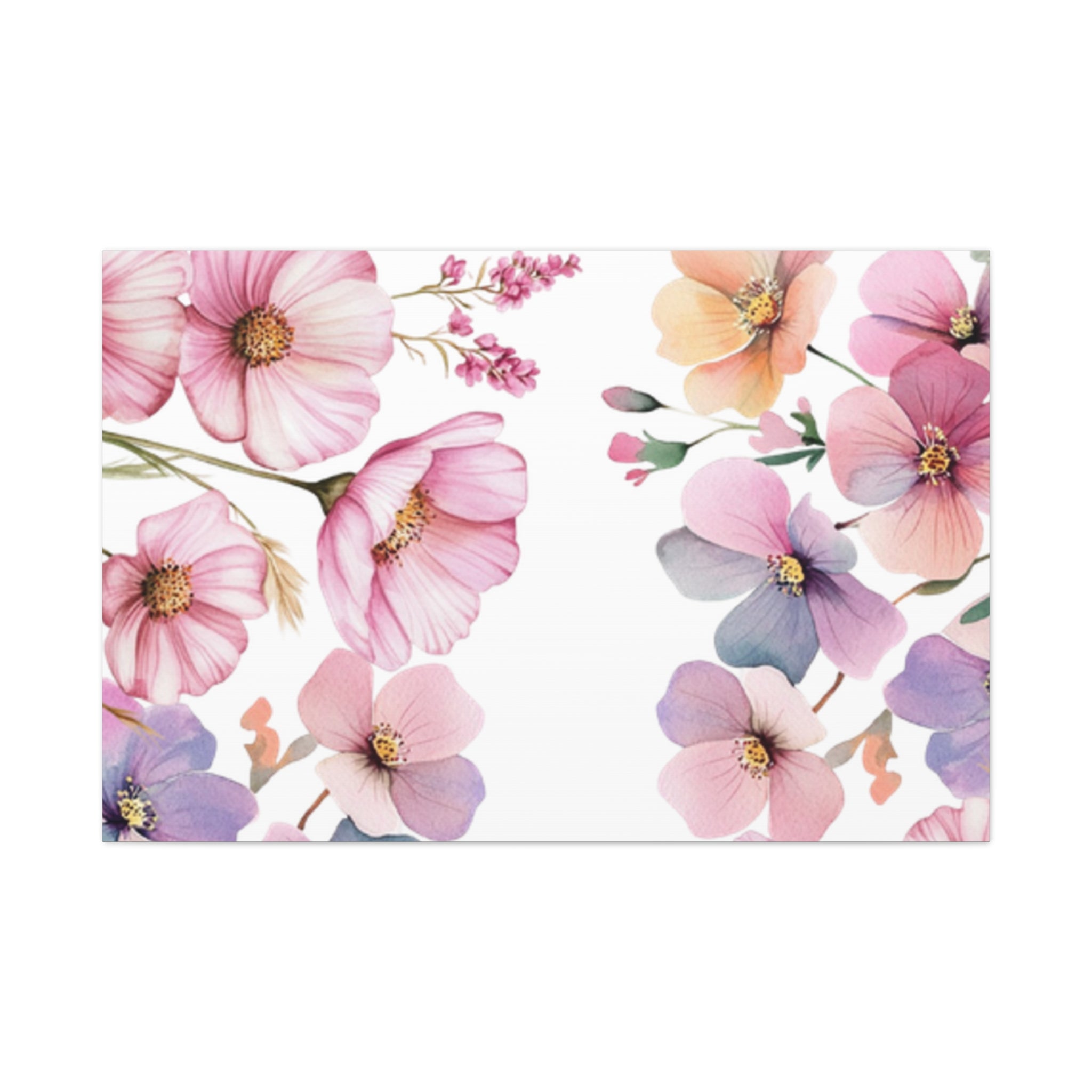 Pastel Floral Matte Canvas Wall Art, Soft Botanical Print, Modern Home Decor, Watercolor Flower Artwork, Stretched 1.25" Canvas