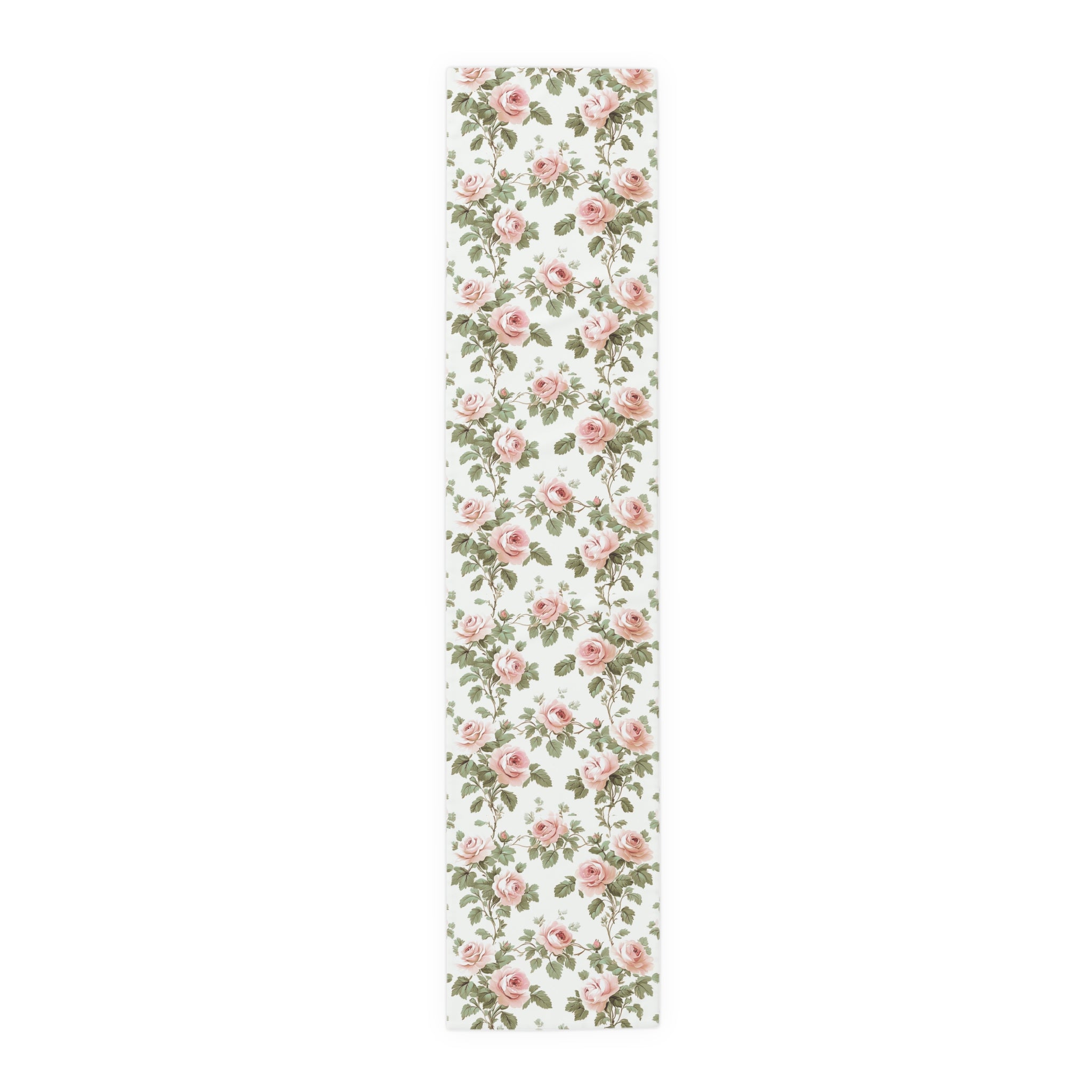 Vintage Pink Rose Vine Table Runner, Floral Dining Table Linen, Toile de Jouy seamless pattern
