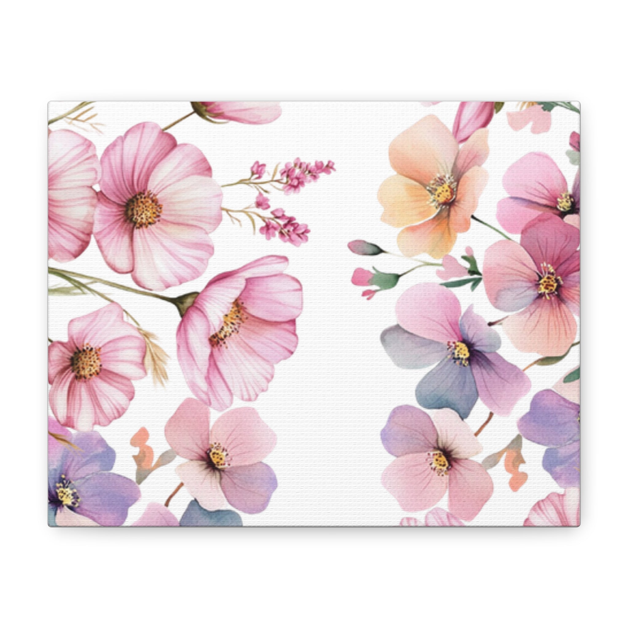 Pastel Floral Matte Canvas Wall Art, Soft Botanical Print, Modern Home Decor, Watercolor Flower Artwork, Stretched 1.25" Canvas