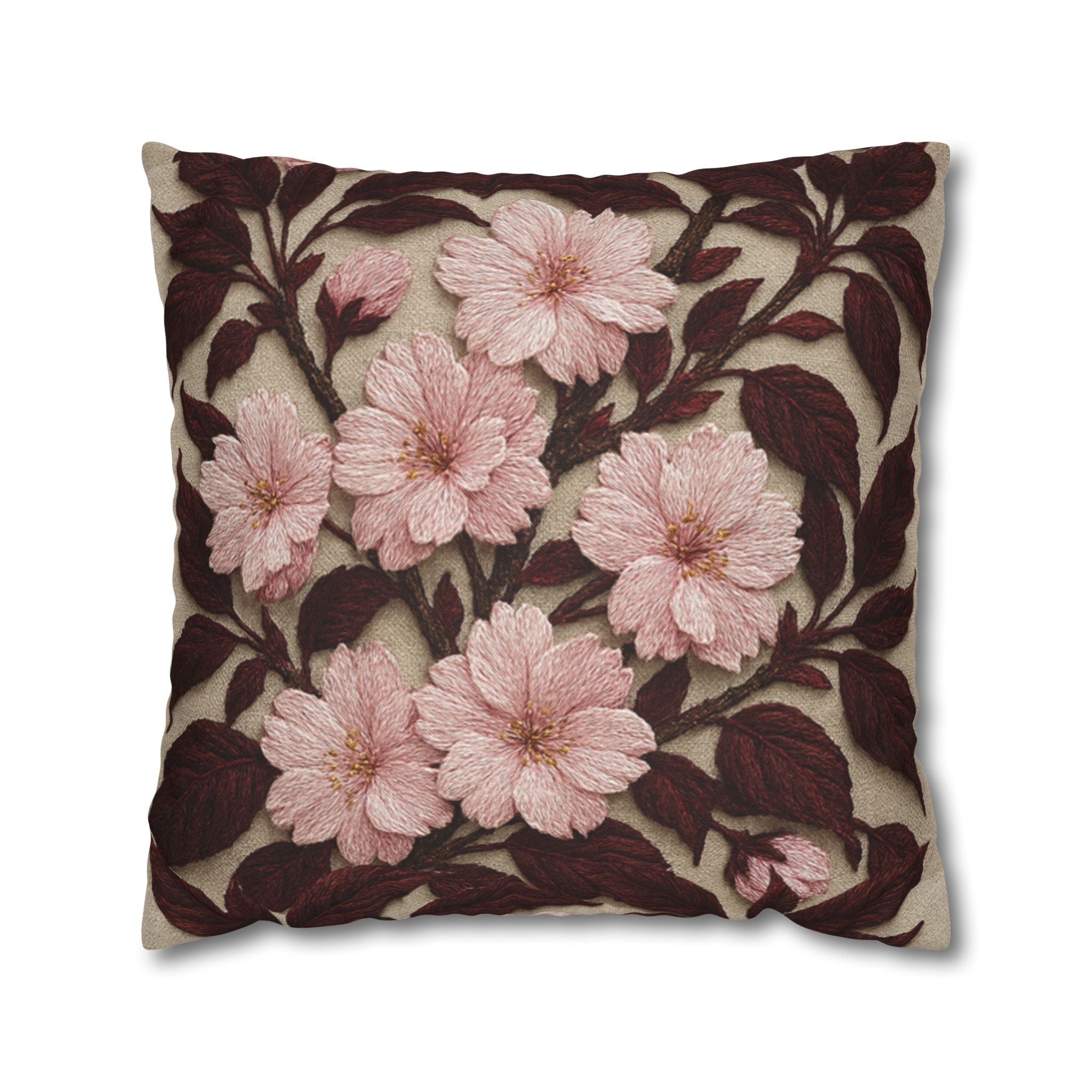 Sakura Noir Decorative Pillow Cover — Vintage Pink Floral Cushion Case | Botanical Throw Pillow