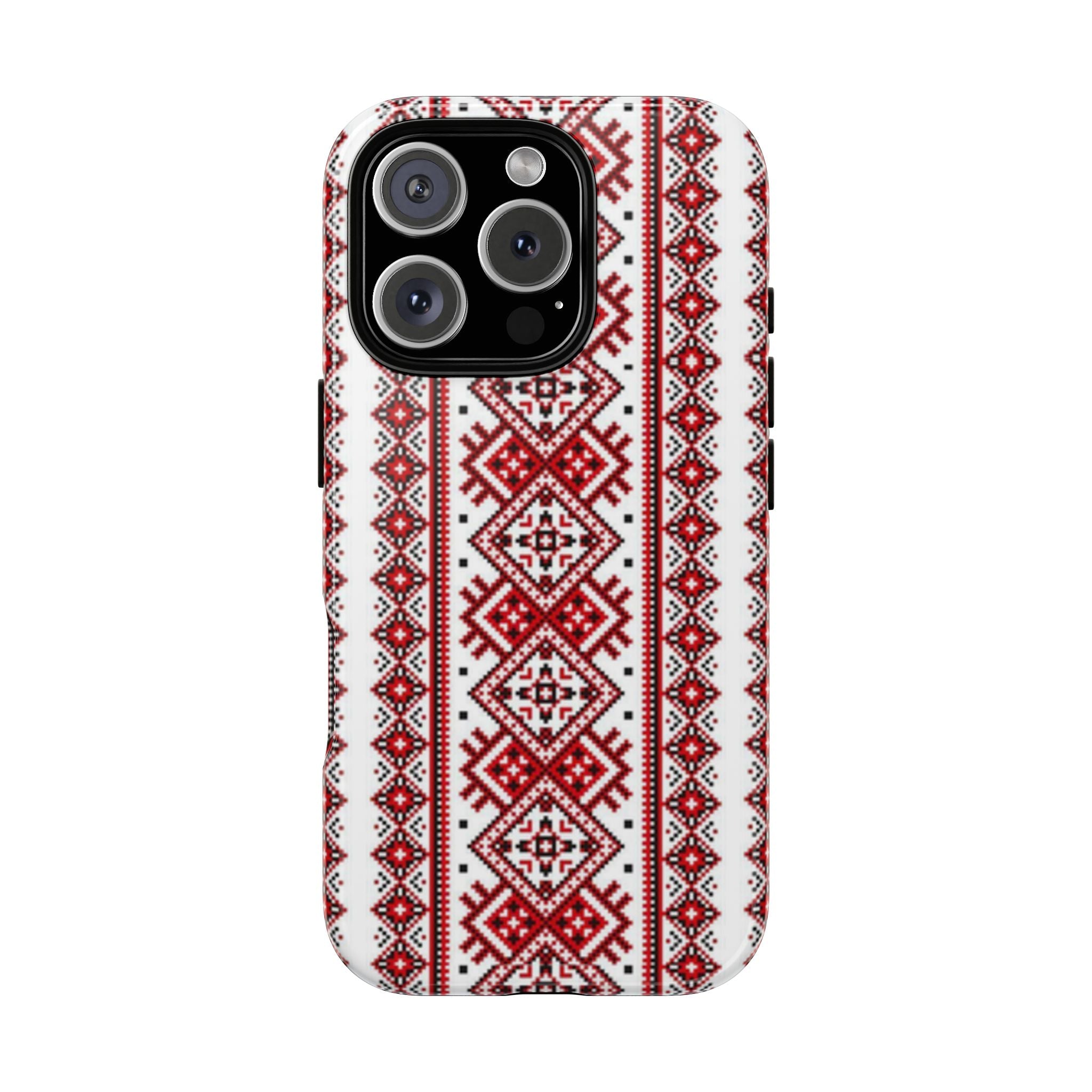 Ukrainian Embroidery iPhone Case  Red Black Traditional Pattern Protective Phone Cover, Gift idea