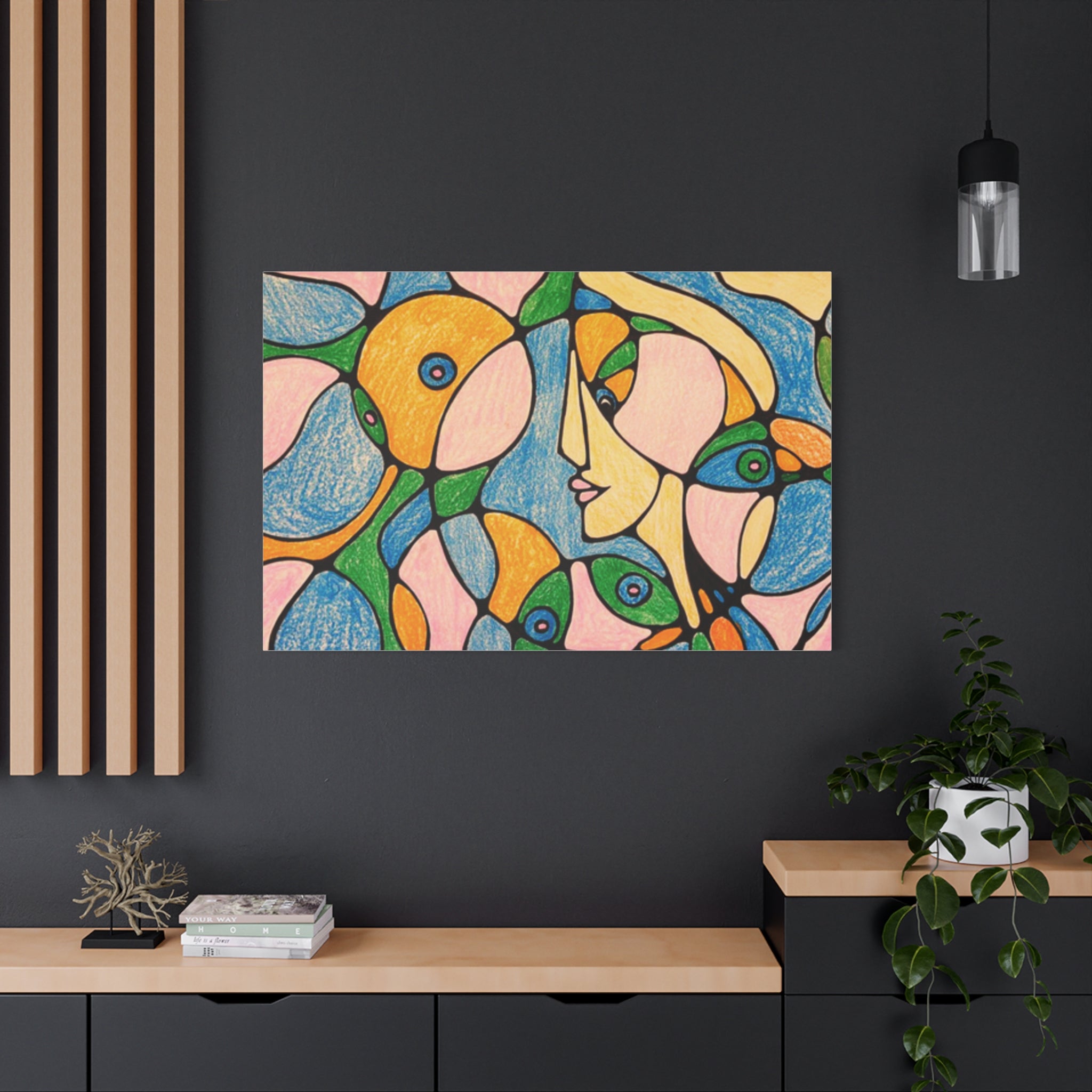 Abstract Colorful Faces Canvas Art, Vibrant Modern Wall Decor, Surreal Cubist Style Matte Print, Stretched 1.25" Ready to Hang