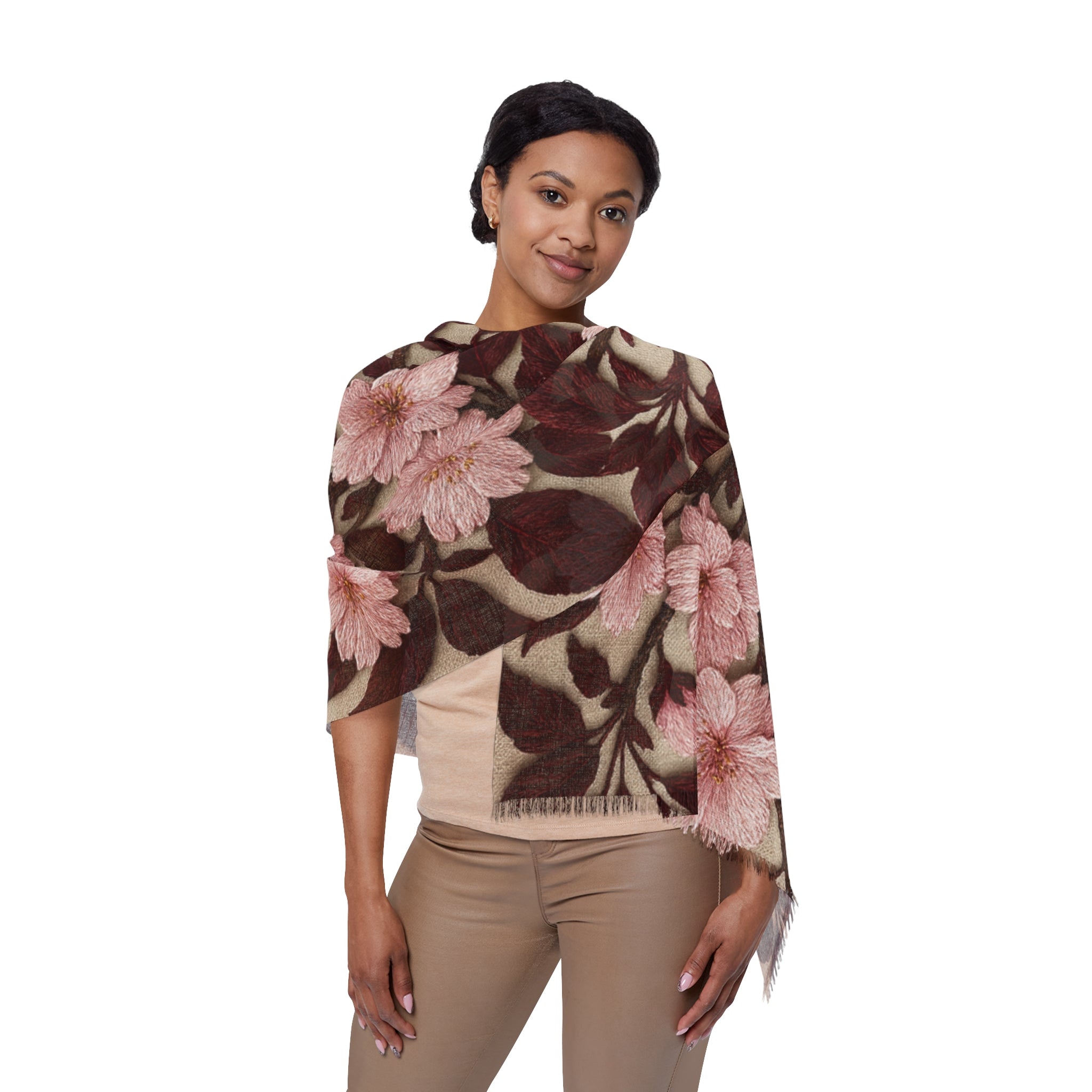 Sakura Noir Light Scarf — Pink Cherry Blossom Floral Shawl | Vintage Botanical Wrap