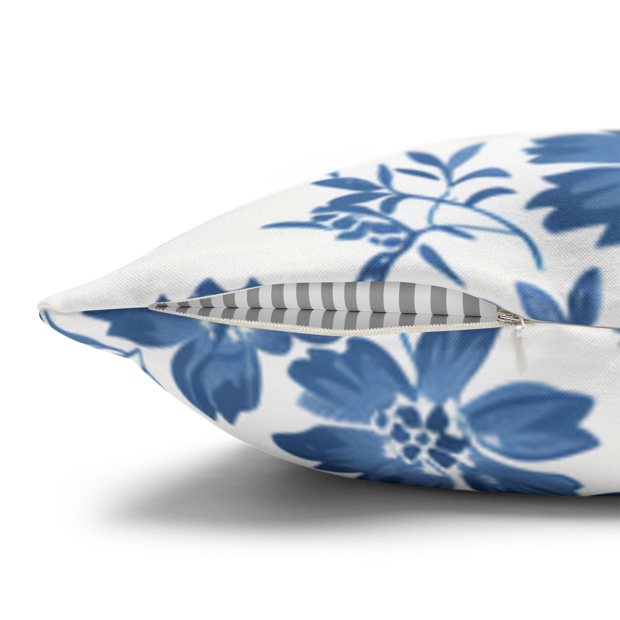 Light Blue Floral Pillowcase Spun Polyester Square Pillowcase | Blue Flower Pillow Cover
