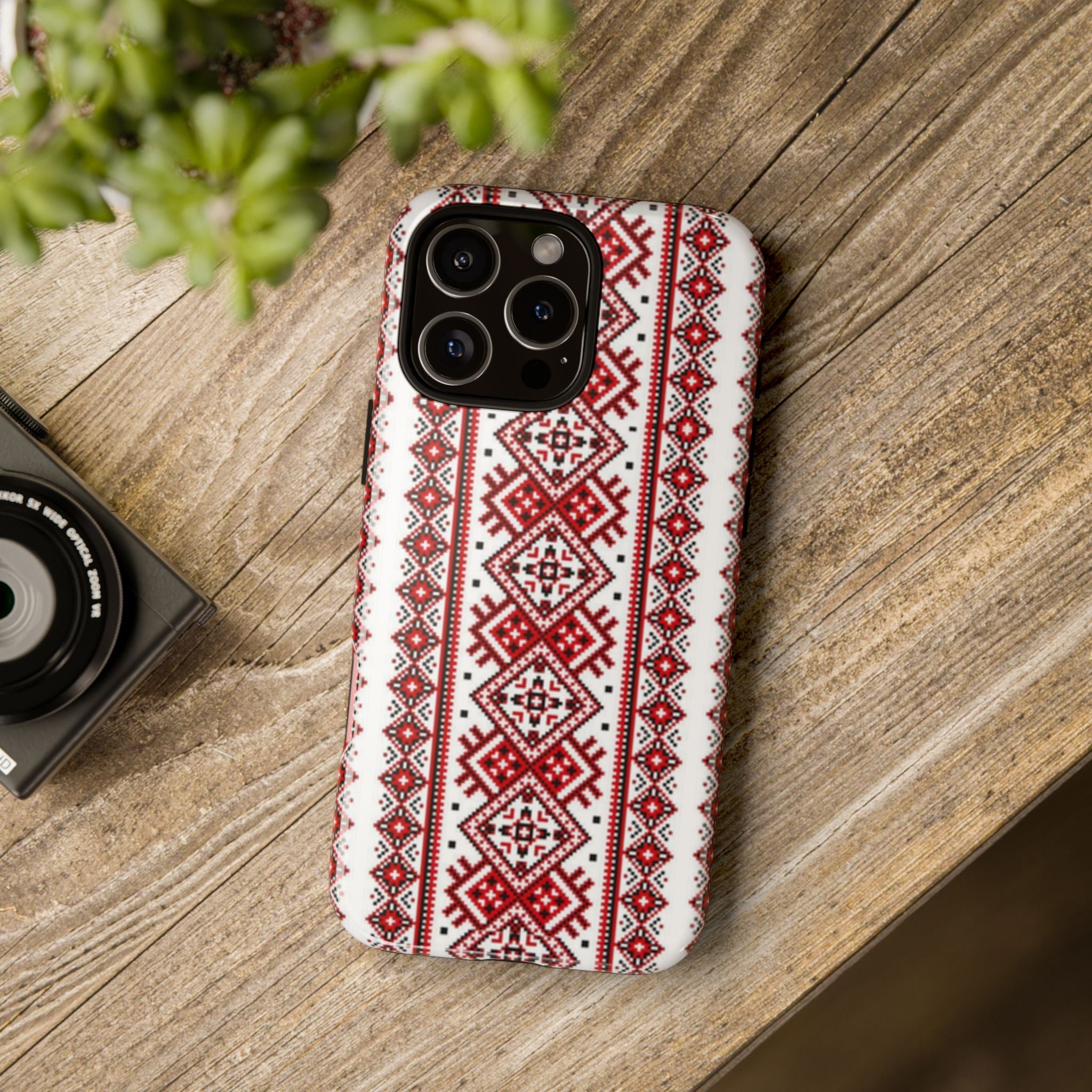 Ukrainian Embroidery iPhone Case  Red Black Traditional Pattern Protective Phone Cover, Gift idea
