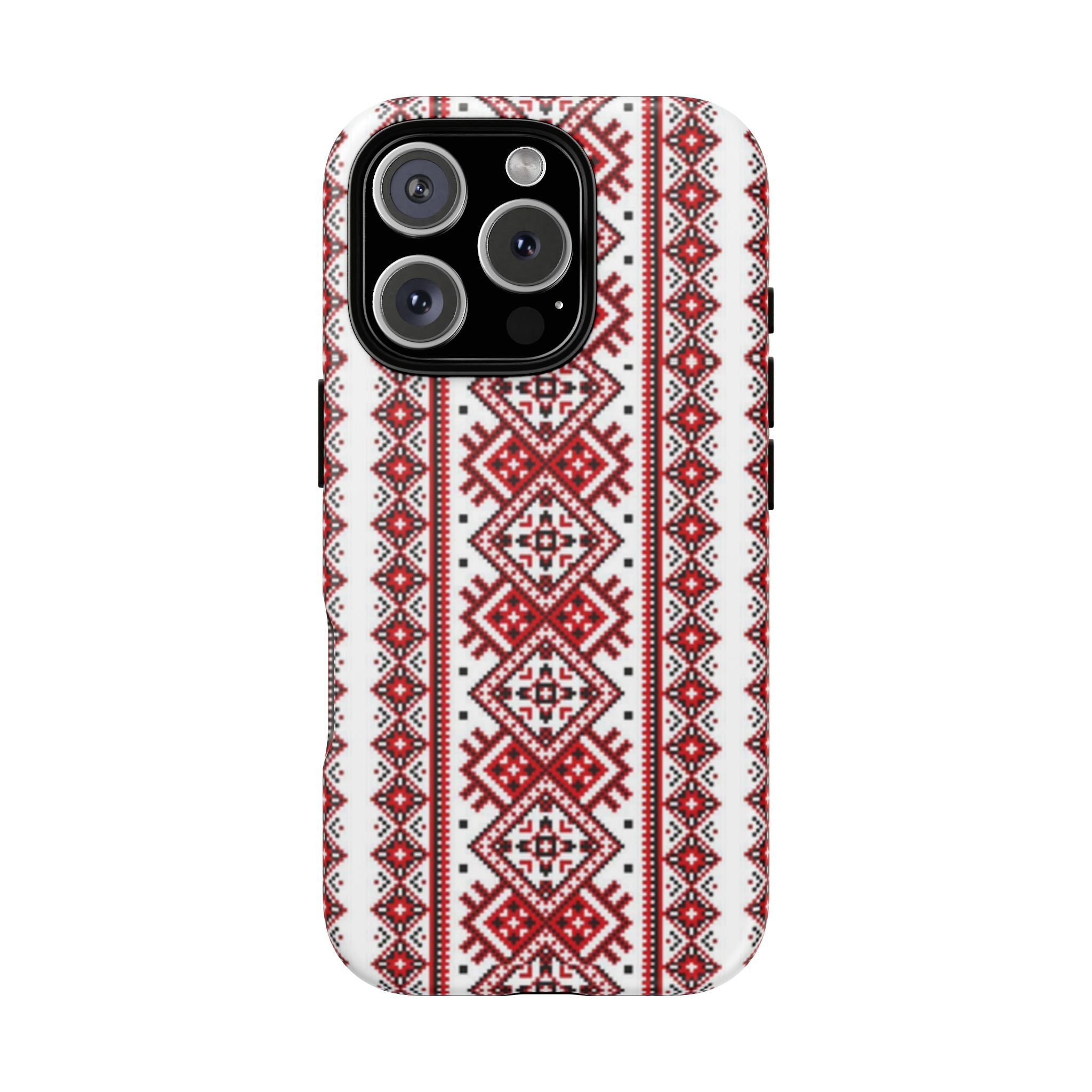 Ukrainian Embroidery iPhone Case  Red Black Traditional Pattern Protective Phone Cover, Gift idea