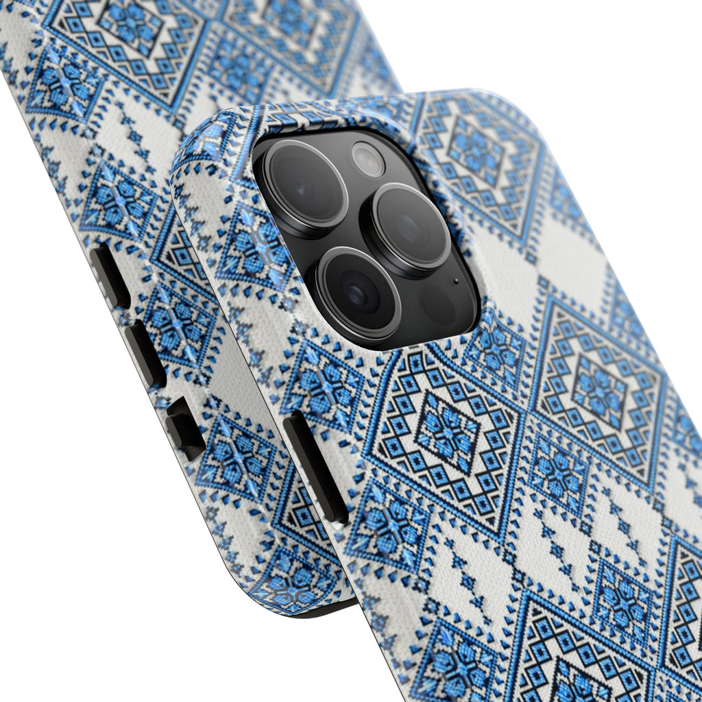 BLUESKYDEZIGN | Blue Sky Folk Art Phone Case | Ukrainian Heritage Geometric Embroidery iPhone Cover | Artist-Designed