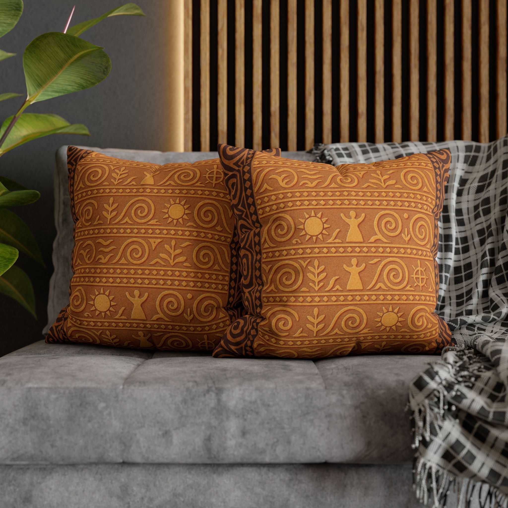 Trypillian Code Folk Art Pillow Cover | Ancient Symbol Terracotta Heritage Cushion