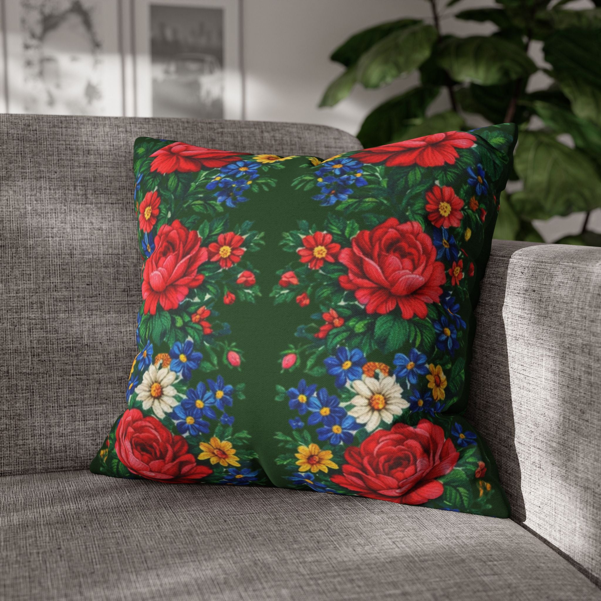 Rose Kaleidoscope Pillowcase | Cottagecore Green Floral Pillow Cover | Boho Garden Decor