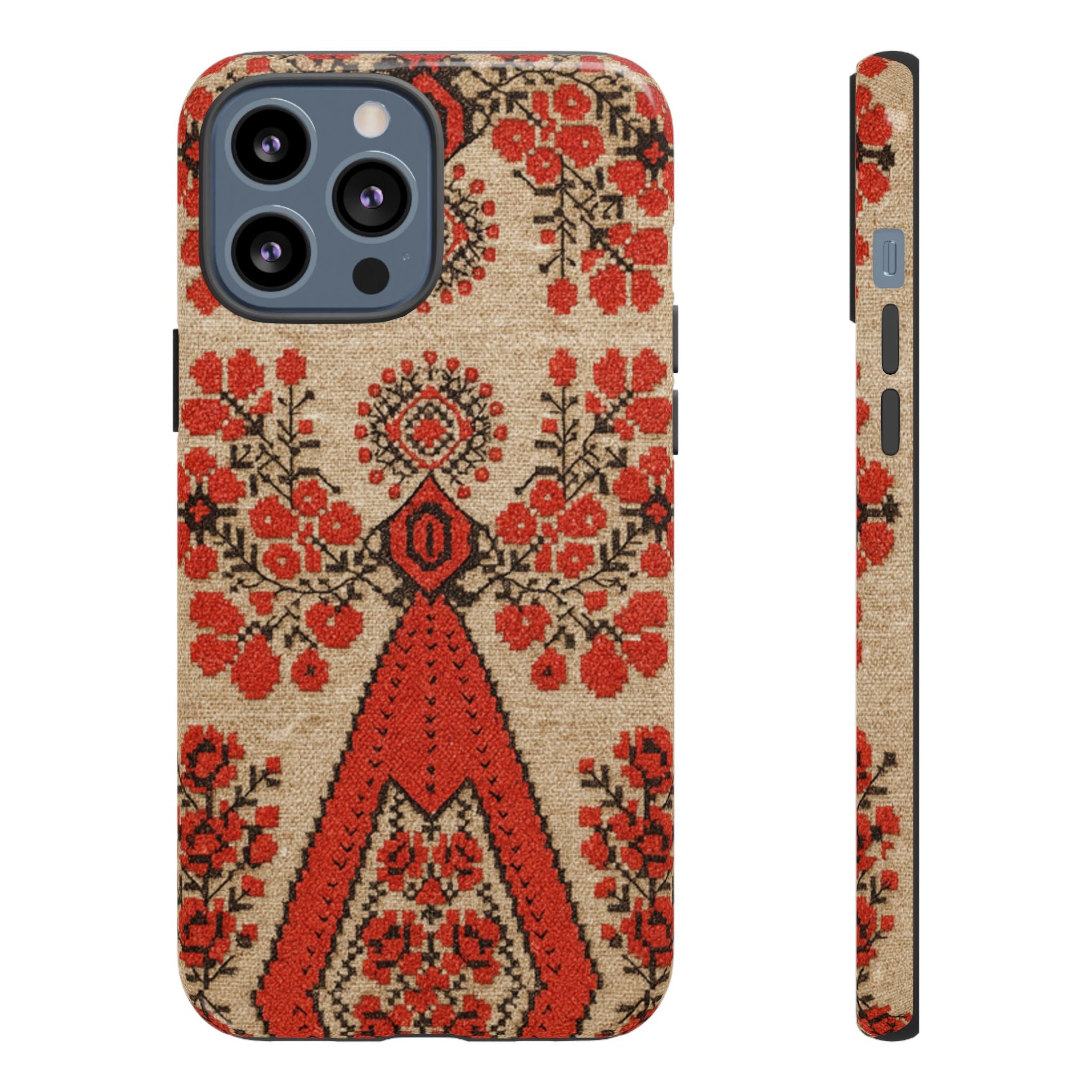 Ukrainian Embroidery Phone Case • Red Black Folk Pattern • Protective Cover with Traditional Berehynia Floral Motifs