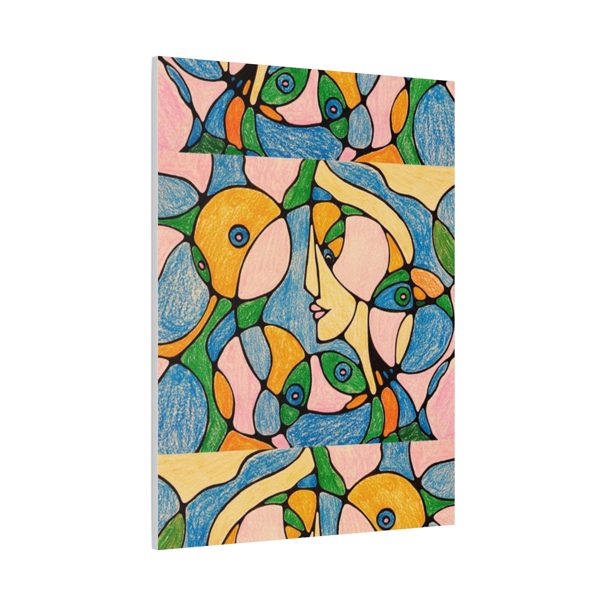 Abstract Colorful Faces Canvas Art, Vibrant Modern Wall Decor, Surreal Cubist Style Matte Print, Stretched 1.25" Ready to Hang