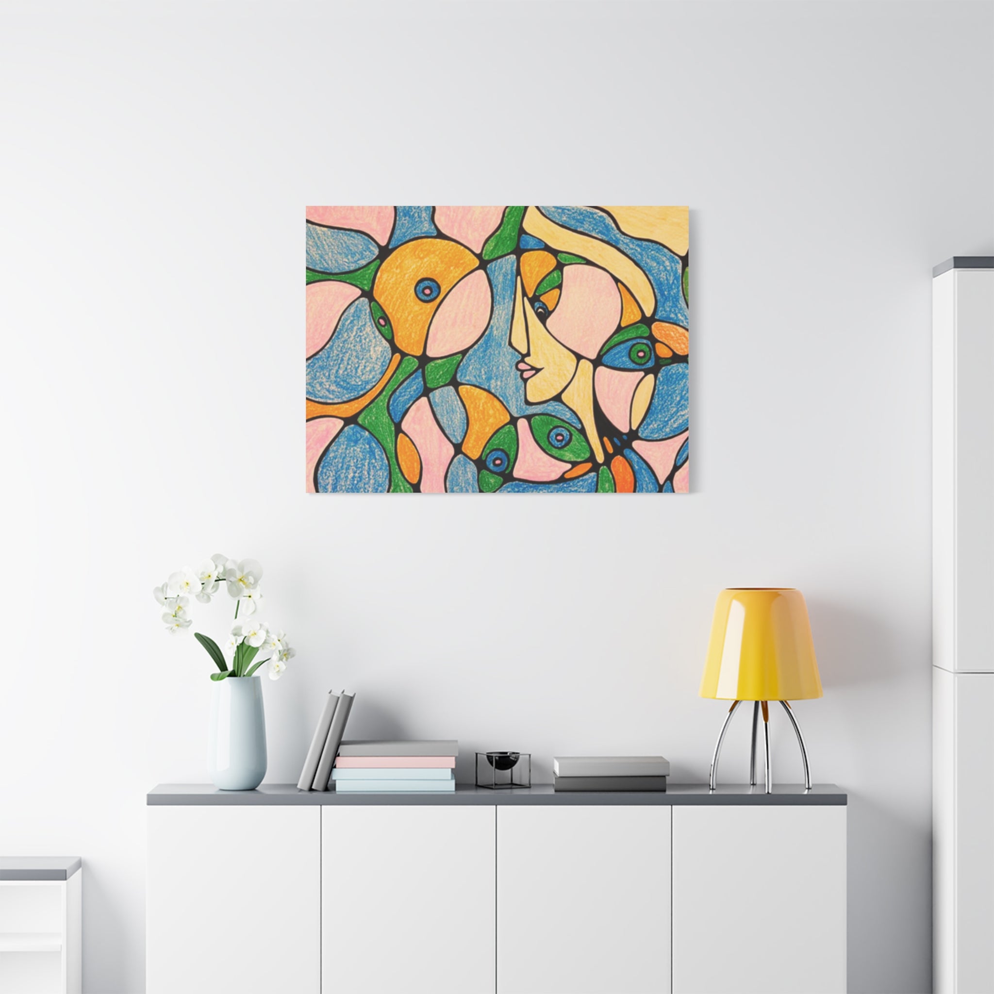 Abstract Colorful Faces Canvas Art, Vibrant Modern Wall Decor, Surreal Cubist Style Matte Print, Stretched 1.25" Ready to Hang